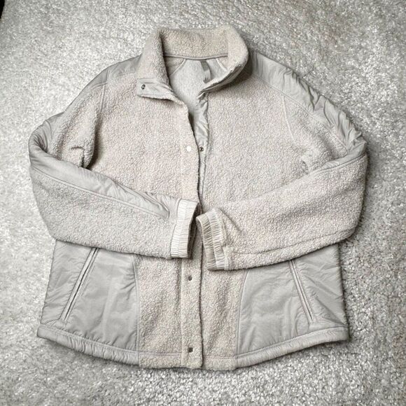 Lululemon Go Cozy Sherpa Fleece Jacket Heathered Ceramic Beige - Picture 2 of 15